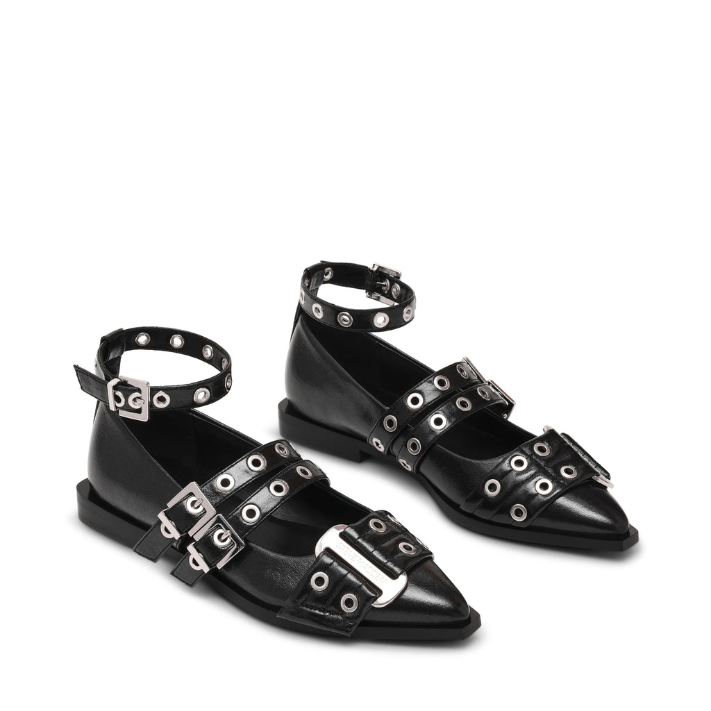Grander Flacher Schuh, Schwarz, Crinkle