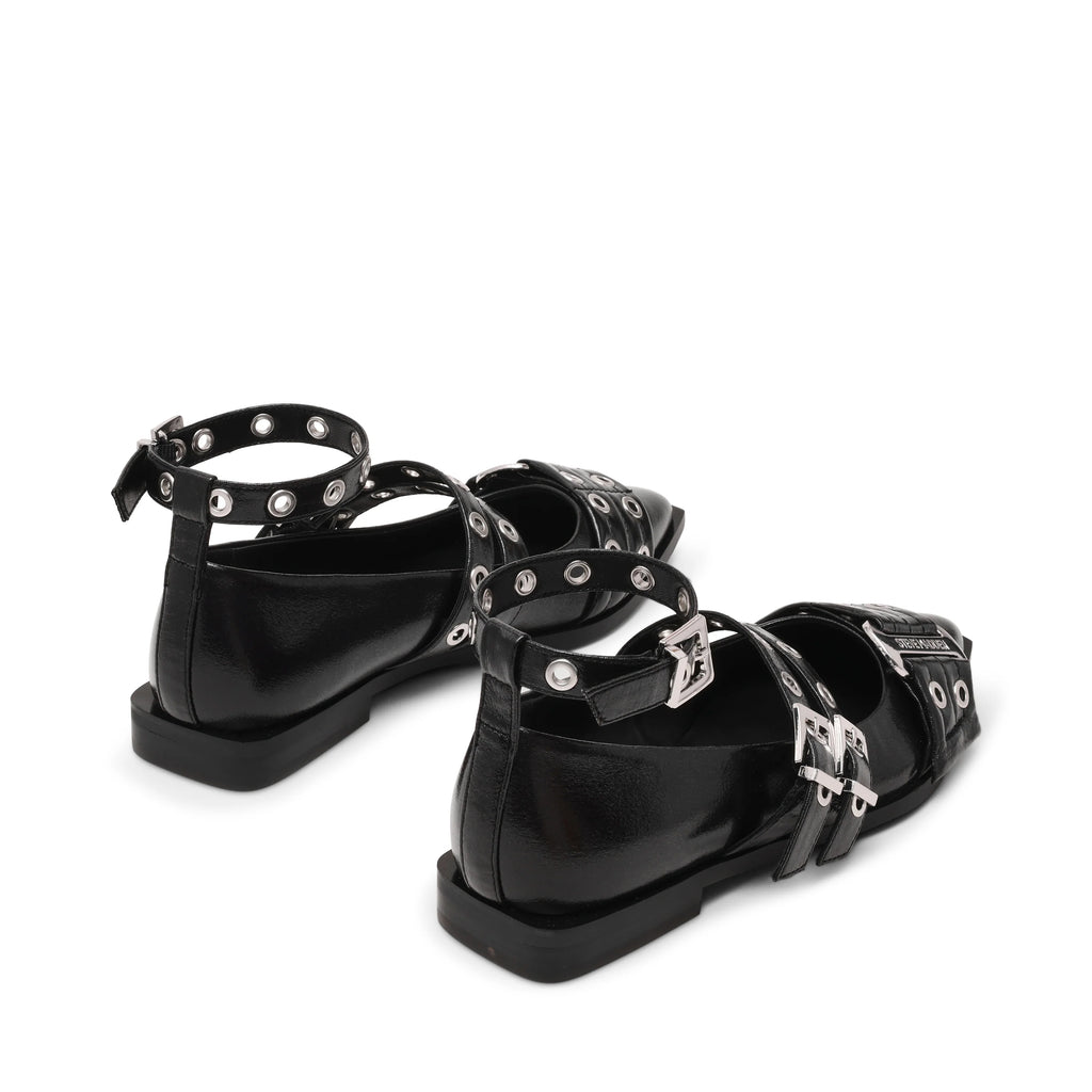 Grander Flacher Schuh, Schwarz, Crinkle