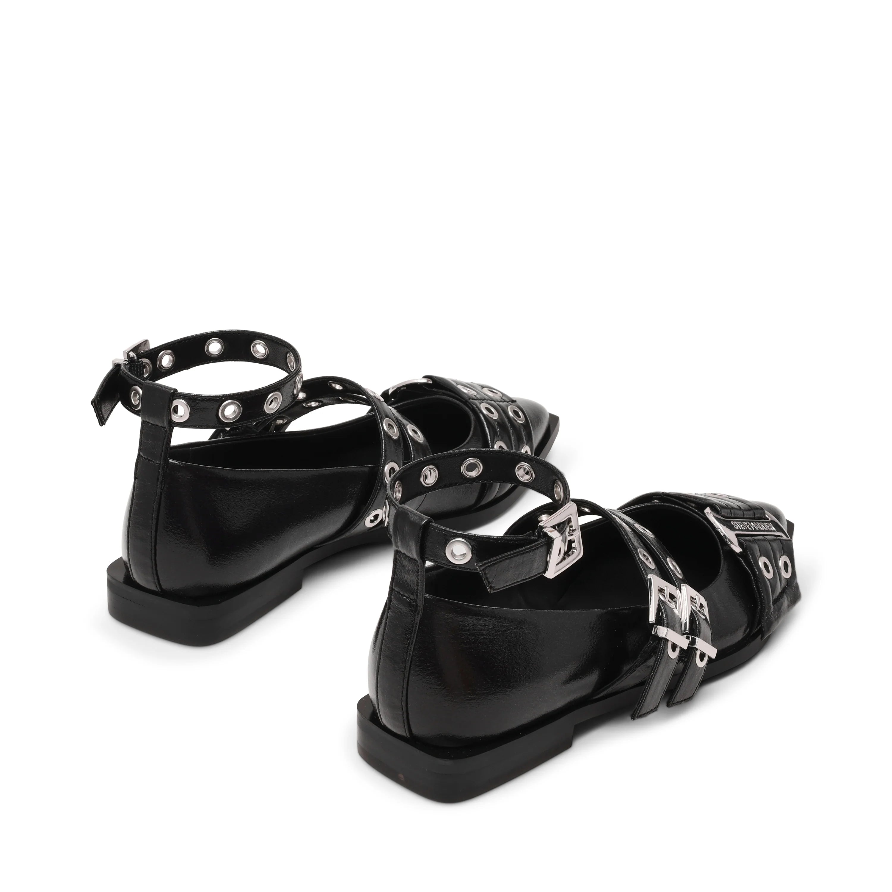 Grander Flacher Schuh, Schwarz, Crinkle