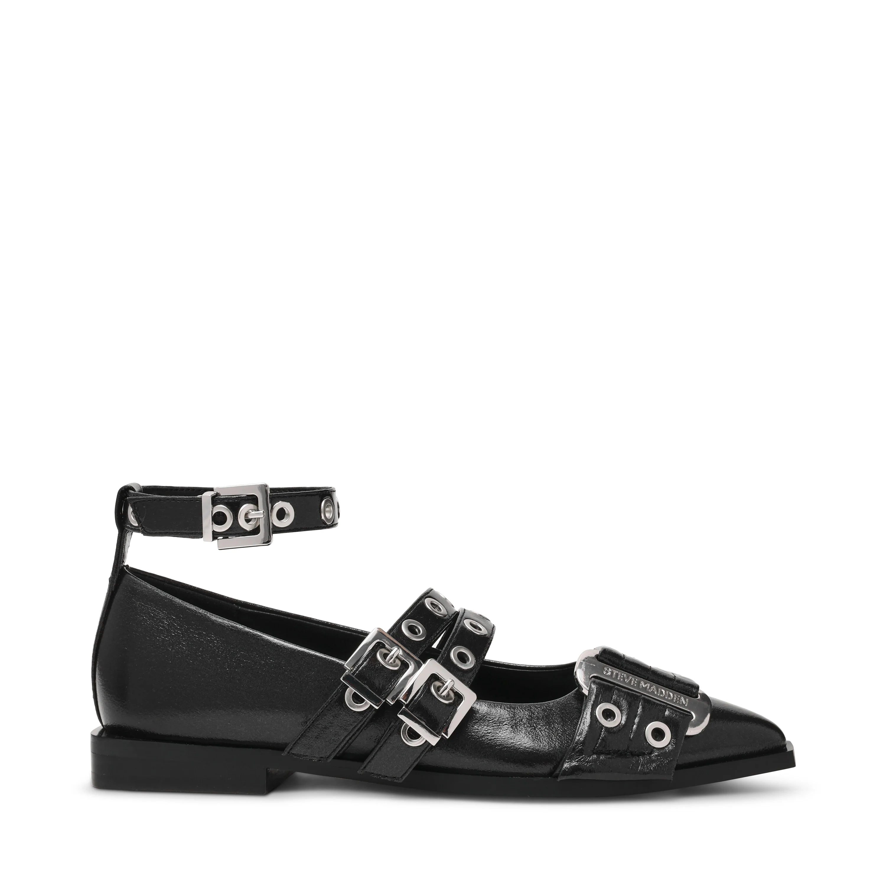 Grander Flacher Schuh, Schwarz, Crinkle