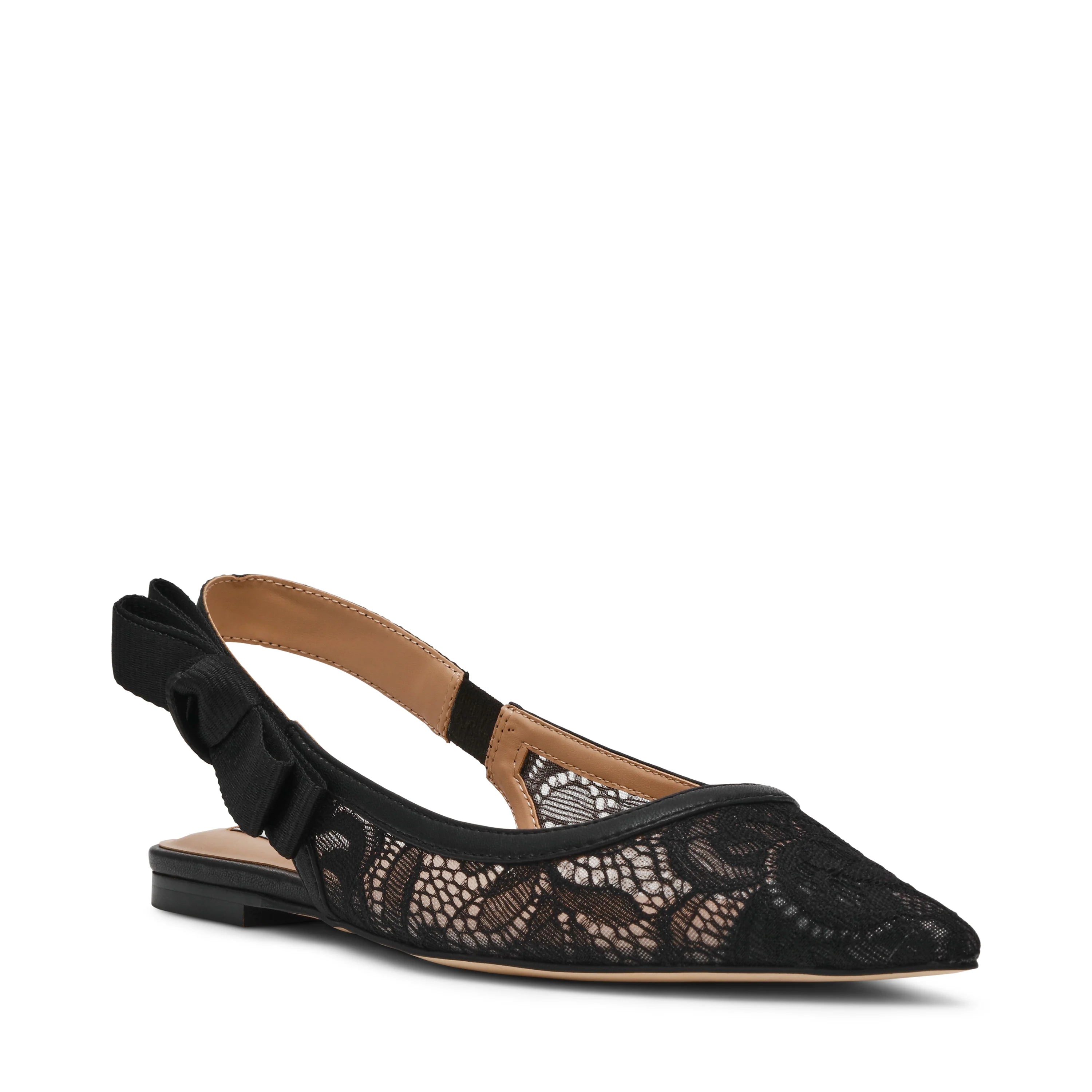 Olyvia-L Flacher Schuh, schwarze Spitze